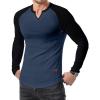 imageJMIERR Mens Long Sleeve Muscle T Shirts Casual VNeck Longline Ribbed Tee ShirtsT Blue  Black