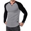 imageJMIERR Mens Long Sleeve Muscle T Shirts Casual VNeck Longline Ribbed Tee ShirtsT Grey  Black