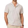 imageJMIERR Mens Seersucker Shirts Short Sleeve Casual Shirts Button Down Shirt Beach Summer Vacation Wedding ShirtStripedkhaki