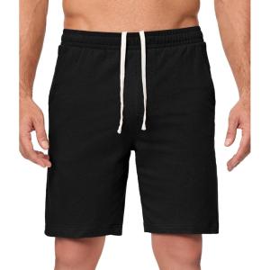 imageJMIERR Mens 100 Cotton Shorts 9quot Casual Elastic Waist Drawstring Lightweight Workout Lounge Beach Jersey Sweat ShortsA Black