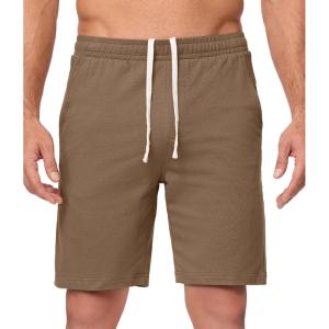 imageJMIERR Mens 100 Cotton Shorts 9quot Casual Elastic Waist Drawstring Lightweight Workout Lounge Beach Jersey Sweat ShortsA Camel