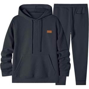 imageJMIERR Mens 2 Piece Jacquard Sweatsuit Outfits Hoodie Sweatshirt ampamp Joggers Sweatpants Set TracksuitDark Grey