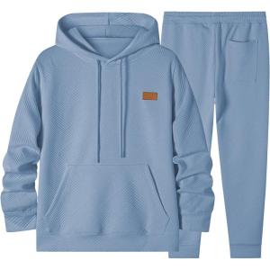 imageJMIERR Mens 2 Piece Jacquard Sweatsuit Outfits Hoodie Sweatshirt ampamp Joggers Sweatpants Set TracksuitLight Blue