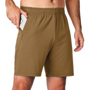 imageJMIERR Mens Athletic Shorts Knit 4 Way Stretch Short with Zipper Pockets Running Workout Sports Gym Lightweight 7quot ShortsDark Brown