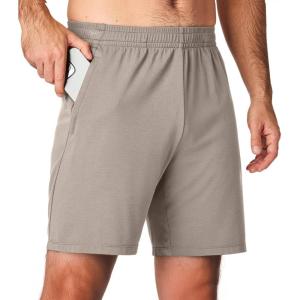 imageJMIERR Mens Athletic Shorts Knit 4 Way Stretch Short with Zipper Pockets Running Workout Sports Gym Lightweight 7quot ShortsLight Brown