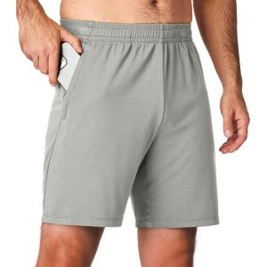 imageJMIERR Mens Athletic Shorts Knit 4 Way Stretch Short with Zipper Pockets Running Workout Sports Gym Lightweight 7quot ShortsLight Grey