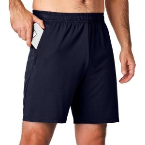 imageJMIERR Mens Athletic Shorts Knit 4 Way Stretch Short with Zipper Pockets Running Workout Sports Gym Lightweight 7quot ShortsNavy Blue