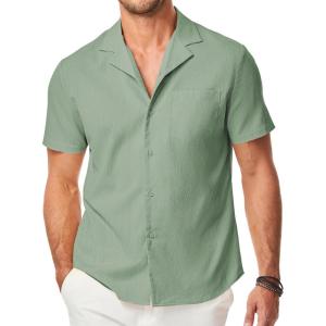 imageJMIERR Mens Casual Button Down Shirts Short Sleeve Textured Summer Beach Shirt Cuban Vacation Shirts with PocketGrass Green