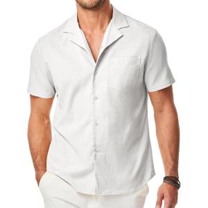 imageJMIERR Mens Casual Button Down Shirts Short Sleeve Textured Summer Beach Shirt Cuban Vacation Shirts with PocketWhite