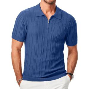 imageJMIERR Mens Casual Polo Shirt Short Sleeve Classic Fit Knit T Shirt Golf Shirts with ZipperB Blue