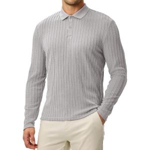 imageJMIERR Mens Casual Polo Shirt Summer Short Sleeve Vacation Button Beach Knit Stretchy Golf ShirtsLong Sleeve  Grey