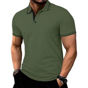 imageJMIERR Mens Casual Polo Shirts Classic Button Basic Short Sleeve Cotton Pique Polo Shirt Stylish Golf TopsArmy Green