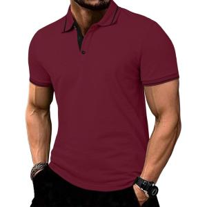imageJMIERR Mens Casual Polo Shirts Classic Button Basic Short Sleeve Cotton Pique Polo Shirt Stylish Golf TopsRed