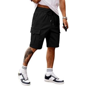 imageJMIERR Mens Casual Stretch Cargo Shorts Classic Drawstring Elastic Waist Summer Work Short with Multi Pockets01 Black