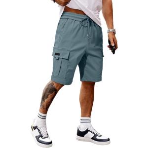 imageJMIERR Mens Casual Stretch Cargo Shorts Classic Drawstring Elastic Waist Summer Work Short with Multi PocketsBlue