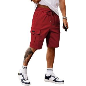 imageJMIERR Mens Casual Stretch Cargo Shorts Classic Drawstring Elastic Waist Summer Work Short with Multi PocketsRed