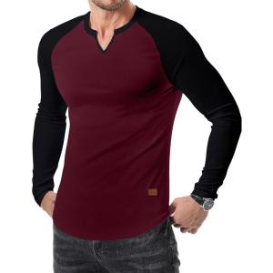 imageJMIERR Mens Long Sleeve Muscle T Shirts Casual VNeck Longline Ribbed Tee ShirtsT Red  Black