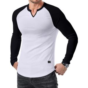 imageJMIERR Mens Long Sleeve Muscle T Shirts Casual VNeck Longline Ribbed Tee ShirtsT White  Black