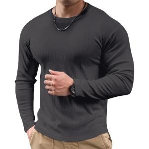 imageJMIERR Mens Muscle Slim Fitted Lightweight T Shirts Ribbed AntiWrinkle Crewneck Gym Workout Long SleeveA Grey
