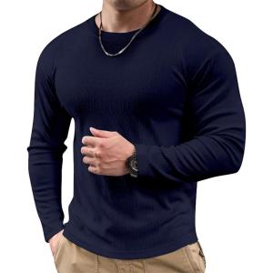 imageJMIERR Mens Muscle Slim Fitted Lightweight T Shirts Ribbed AntiWrinkle Crewneck Gym Workout Long SleeveB Blue