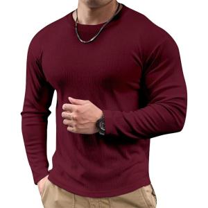 imageJMIERR Mens Muscle Slim Fitted Lightweight T Shirts Ribbed AntiWrinkle Crewneck Gym Workout Long SleeveB Red