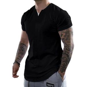 imageJMIERR Mens Muscle Slim T Shirts Summer V Neck Gym Shirt Casual Cotton Workout Athletic Longline Tees0 Black