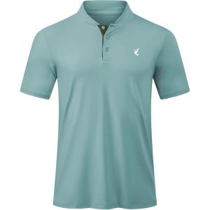 imageJMIERR Mens Polo Henley Shirt Moisture Wicking Quick Dry Summer Casual Short Sleeve Golf Polo T ShirtsBlue Green