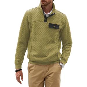 imageJMIERR Mens Quilted Sweatshirt Casual Long Sleeve Outdoor Stand Collar Button Pullover SweatshirtsZ Avocado Green