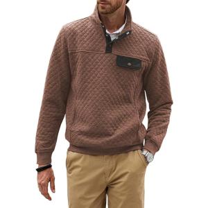 imageJMIERR Mens Quilted Sweatshirt Casual Long Sleeve Outdoor Stand Collar Button Pullover SweatshirtsZ Brown