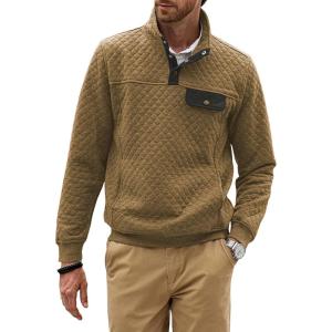 imageJMIERR Mens Quilted Sweatshirt Casual Long Sleeve Outdoor Stand Collar Button Pullover SweatshirtsZ Dark Brown