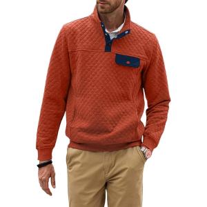 imageJMIERR Mens Quilted Sweatshirt Casual Long Sleeve Outdoor Stand Collar Button Pullover SweatshirtsZ Rusty Orange