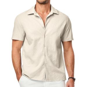imageJMIERR Mens Seersucker Shirts Short Sleeve Casual Button Down Shirt Beach Summer Vacation Wedding TopsLight Grey