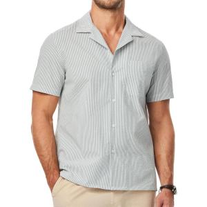imageJMIERR Mens Seersucker Shirts Short Sleeve Casual Shirts Button Down Shirt Beach Summer Vacation Wedding ShirtStripedgreen