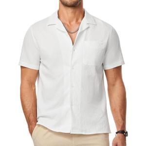 imageJMIERR Mens Seersucker Shirts Short Sleeve Casual Shirts Button Down Shirt Beach Summer Vacation Wedding ShirtWhite
