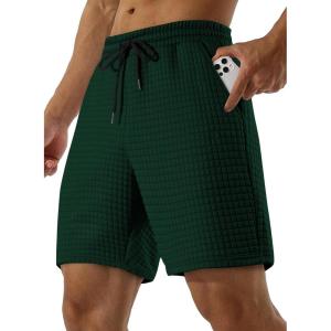 imageJMIERR Mens Sweat Shorts Casual Stretch Elastic Waist Waffle Workout Gym Short 7 inch Inseam Running Short with PocketBlackish Green
