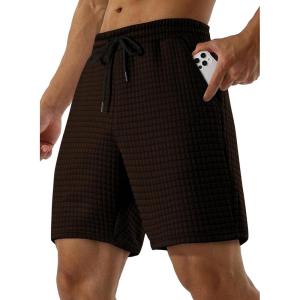 imageJMIERR Mens Sweat Shorts Casual Stretch Elastic Waist Waffle Workout Gym Short 7 inch Inseam Running Short with PocketChicory Coffee