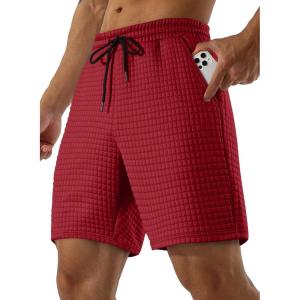 imageJMIERR Mens Sweat Shorts Casual Stretch Elastic Waist Waffle Workout Gym Short 7 inch Inseam Running Short with PocketFiery Red