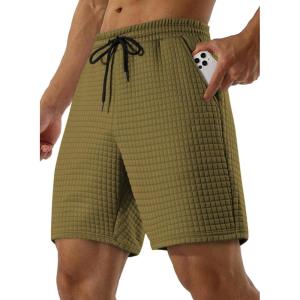 imageJMIERR Mens Sweat Shorts Casual Stretch Elastic Waist Waffle Workout Gym Short 7 inch Inseam Running Short with PocketJungle Green