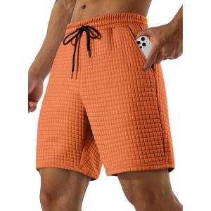 imageJMIERR Mens Sweat Shorts Casual Stretch Elastic Waist Waffle Workout Gym Short 7 inch Inseam Running Short with PocketOrange