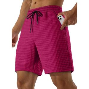 imageJMIERR Mens Sweat Shorts Casual Stretch Elastic Waist Waffle Workout Gym Short 7 inch Inseam Running Short with PocketRose Red