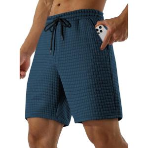 imageJMIERR Mens Sweat Shorts Casual Stretch Elastic Waist Waffle Workout Gym Short 7 inch Inseam Running Short with PocketSail Blue