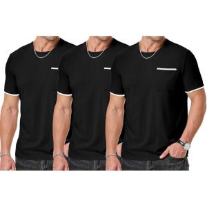 imageJMIERR Mens TShirt Cotton Crewneck Basic Tee Casual Short Sleeve Shirts Active Quick Dry 3 Pack Tops with PocketBlackBlackBlack