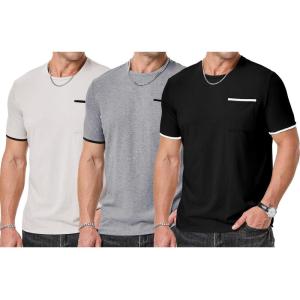 imageJMIERR Mens TShirt Cotton Crewneck Basic Tee Casual Short Sleeve Shirts Active Quick Dry 3 Pack Tops with PocketBlackWhiteLight Grey