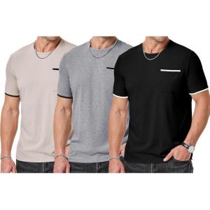 imageJMIERR Mens TShirt Cotton Crewneck Basic Tee Casual Short Sleeve Shirts Active Quick Dry 3 Pack Tops with PocketKhakiBlackLight Grey