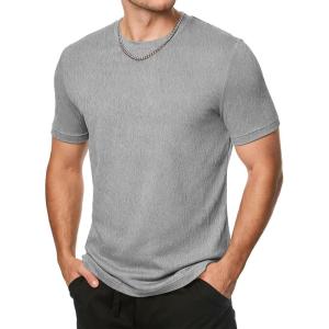 imageJMIERR Mens TShirt Short Sleeve Muscle Textured Knit Crewneck Slim T Shirt Gym Workout Athletic Tee ShirtsA Grey