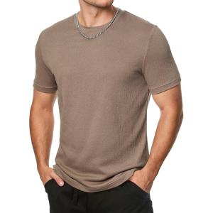imageJMIERR Mens TShirt Short Sleeve Muscle Textured Knit Crewneck Slim T Shirt Gym Workout Athletic Tee ShirtsA Light French Beige