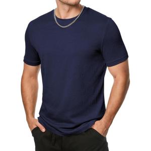 imageJMIERR Mens TShirt Short Sleeve Muscle Textured Knit Crewneck Slim T Shirt Gym Workout Athletic Tee ShirtsA Navy Blue