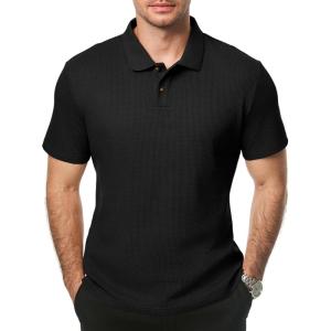 imageJMIERR Mens Waffle Polo Shirts Summer Casual Short Sleeve TShirt Button Up Solid Color Henley ShirtsBlack