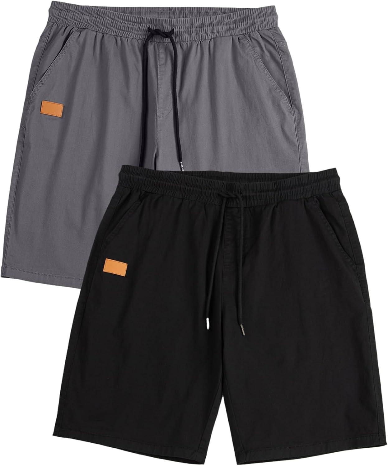 imageJMIERR Mens Casual Shorts  Cotton Drawstring Summer Beach Stretch Twill Chino Golf ShortsZ 2 Pack  Black  Dark Grey