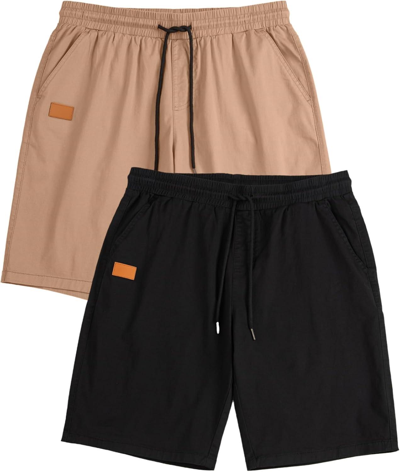 imageJMIERR Mens Casual Shorts  Cotton Drawstring Summer Beach Stretch Twill Chino Golf ShortsZ 2 Pack  Black  Khaki
